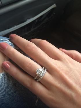 An Oval diamond engagement ring.